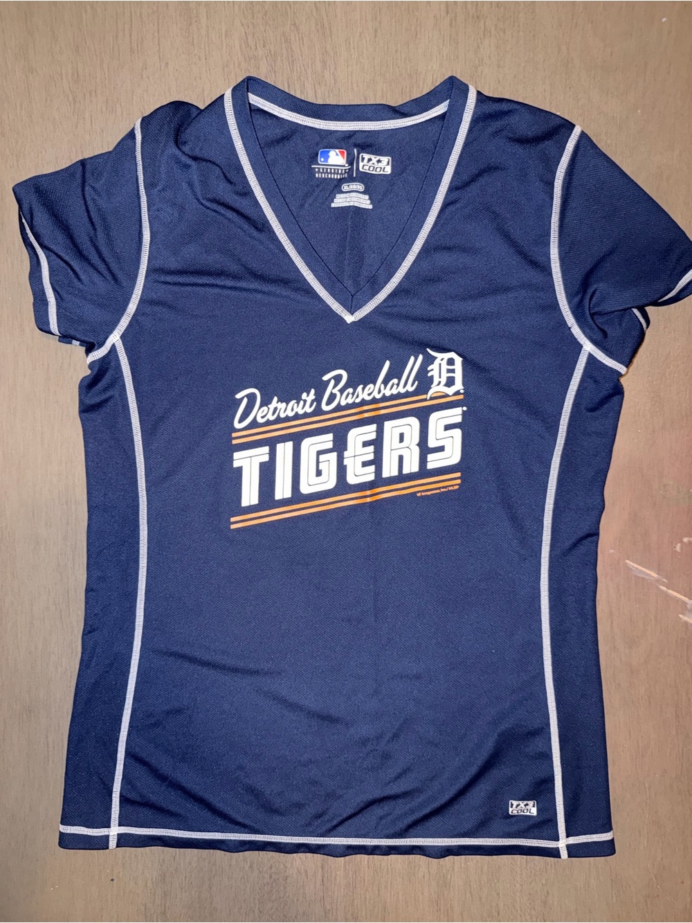 Detroit Tigers Women's Navy V-Neck Tee by Majestic
